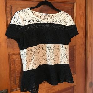 Black White and Cream Lace Peplum Blouse